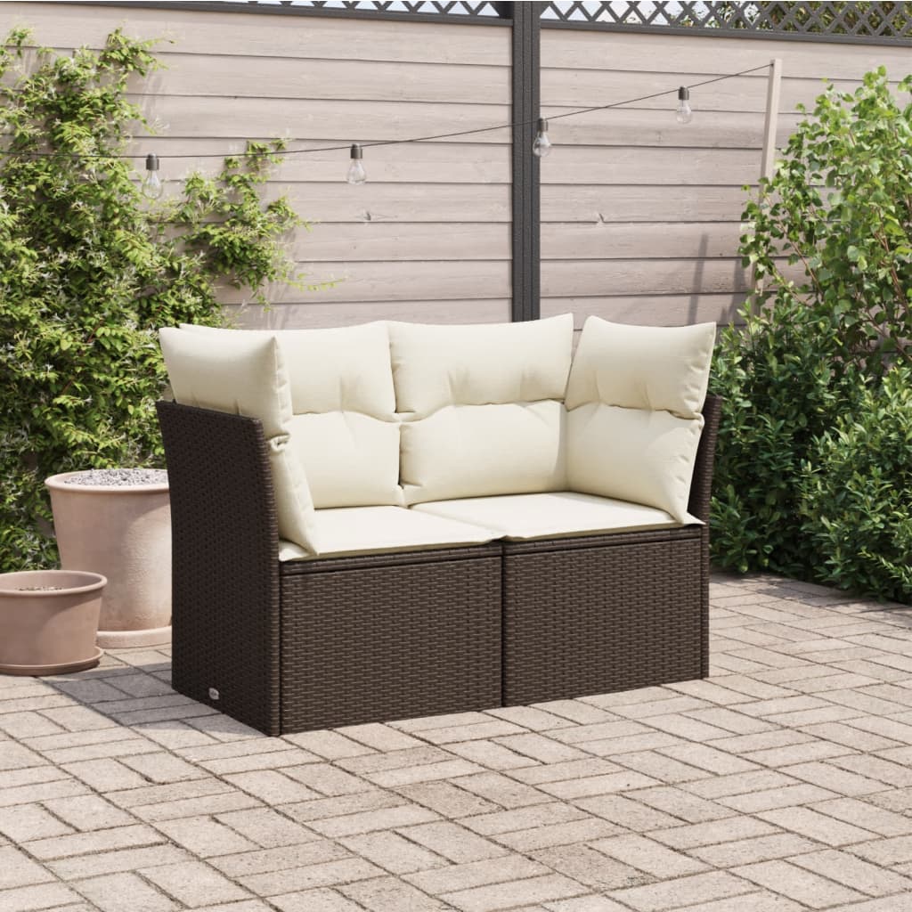 Tuinbank 2-zits met kussens poly rattan bruin is nu te koop bij PeponiXL, paradijselijk wonen!