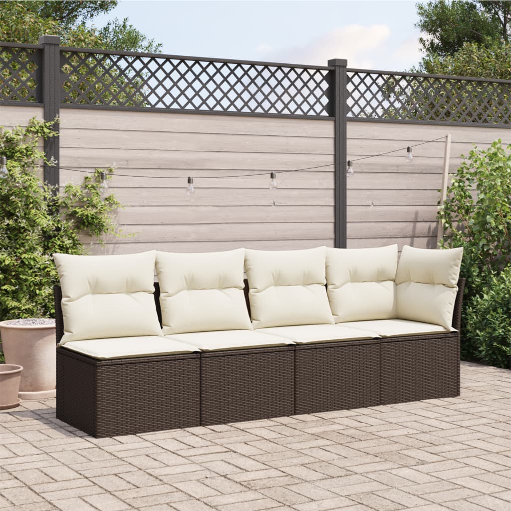 Tuinbank 4-zits met kussens poly rattan bruin is nu te koop bij PeponiXL, paradijselijk wonen!