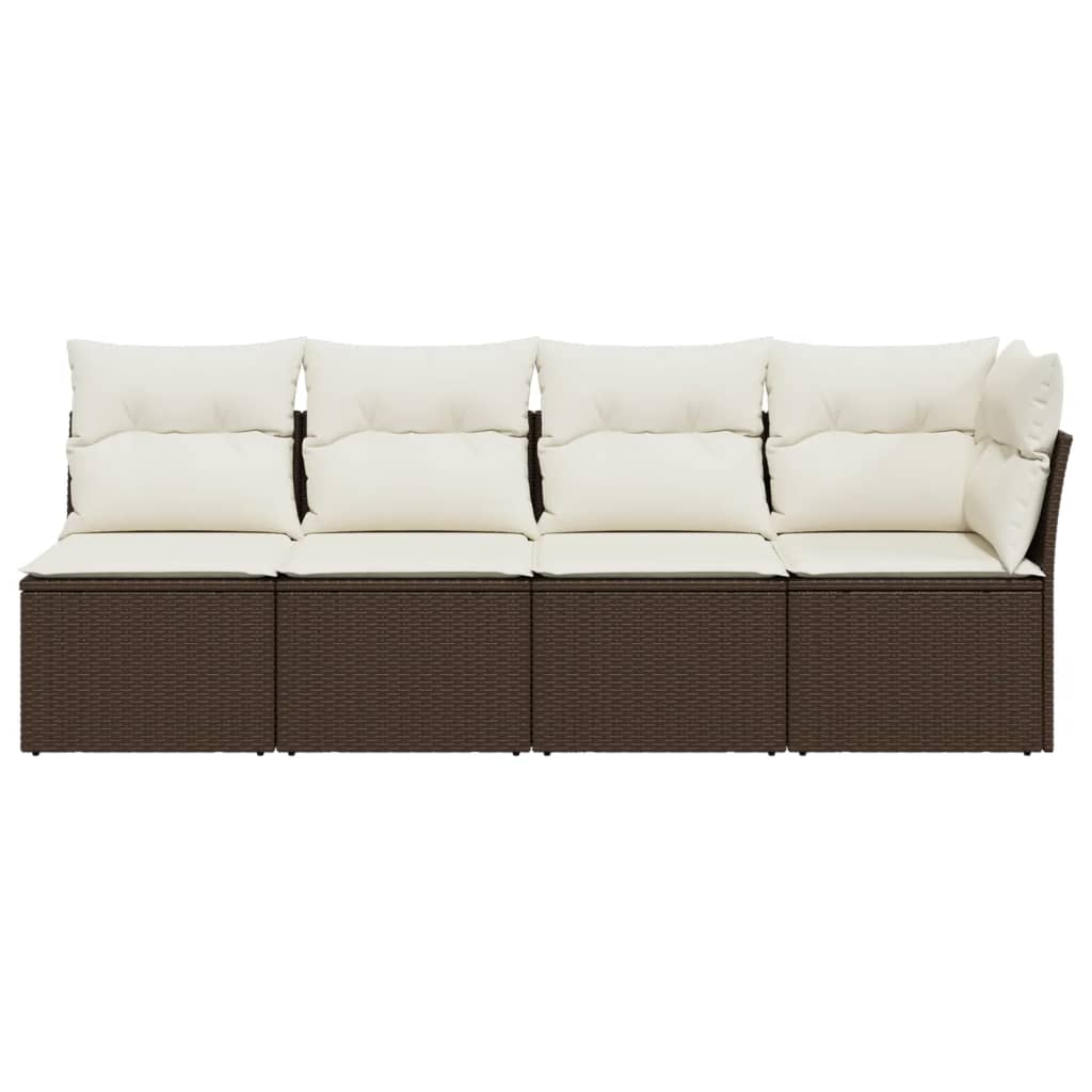 Tuinbank 4-zits met kussens poly rattan bruin is nu te koop bij PeponiXL, paradijselijk wonen!