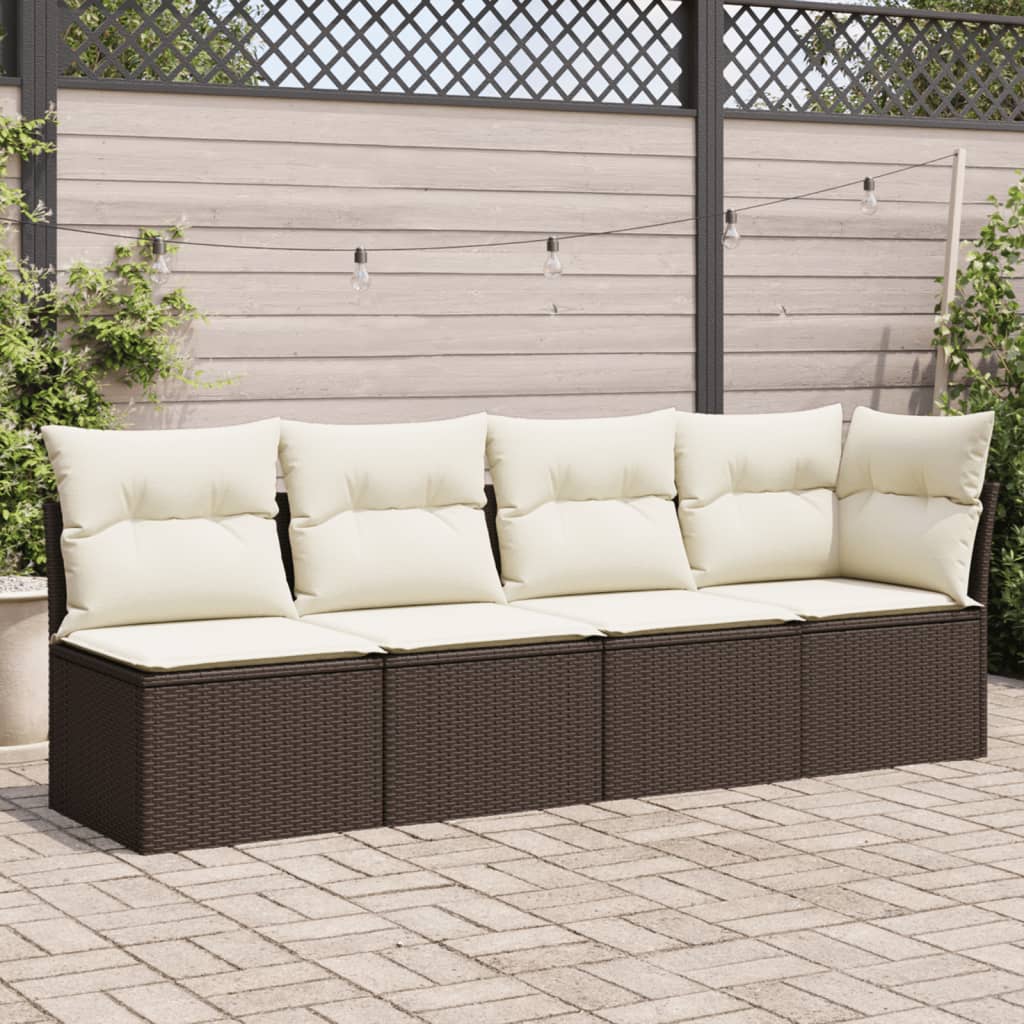 Tuinbank 4-zits met kussens poly rattan bruin is nu te koop bij PeponiXL, paradijselijk wonen!