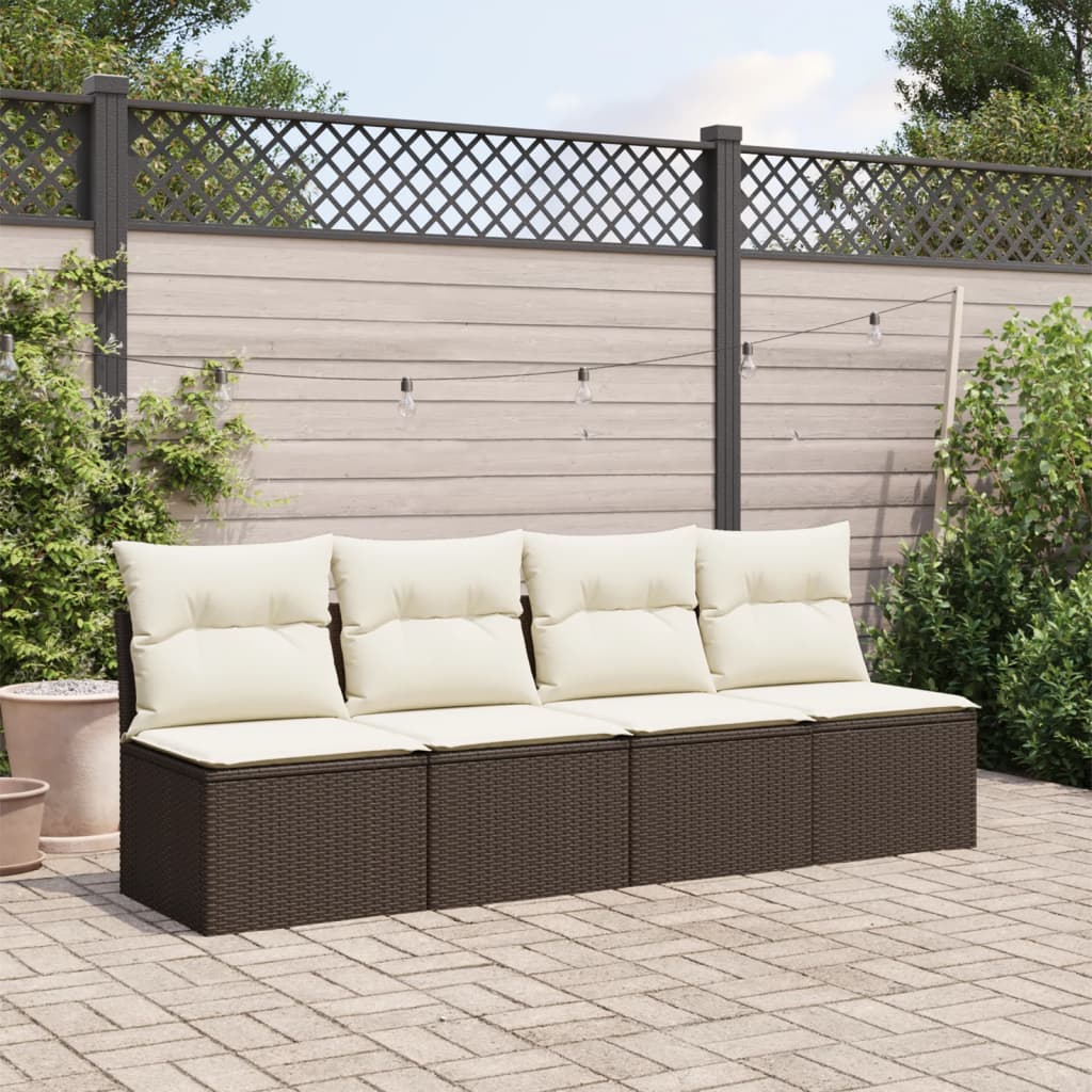 Tuinbank 4-zits met kussens poly rattan bruin is nu te koop bij PeponiXL, paradijselijk wonen!