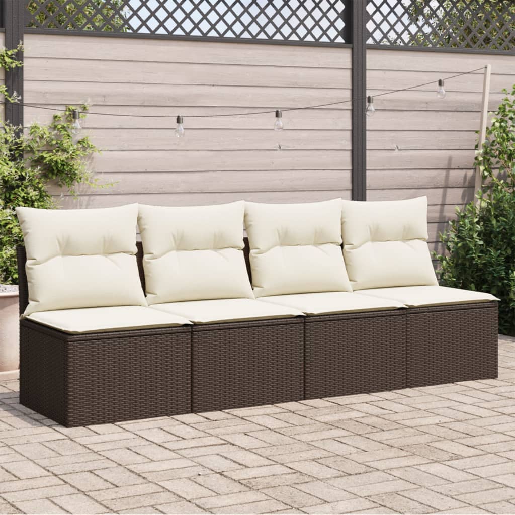 Tuinbank 4-zits met kussens poly rattan bruin is nu te koop bij PeponiXL, paradijselijk wonen!