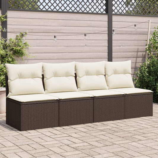 Tuinbank 4-zits met kussens poly rattan bruin is nu te koop bij PeponiXL, paradijselijk wonen!