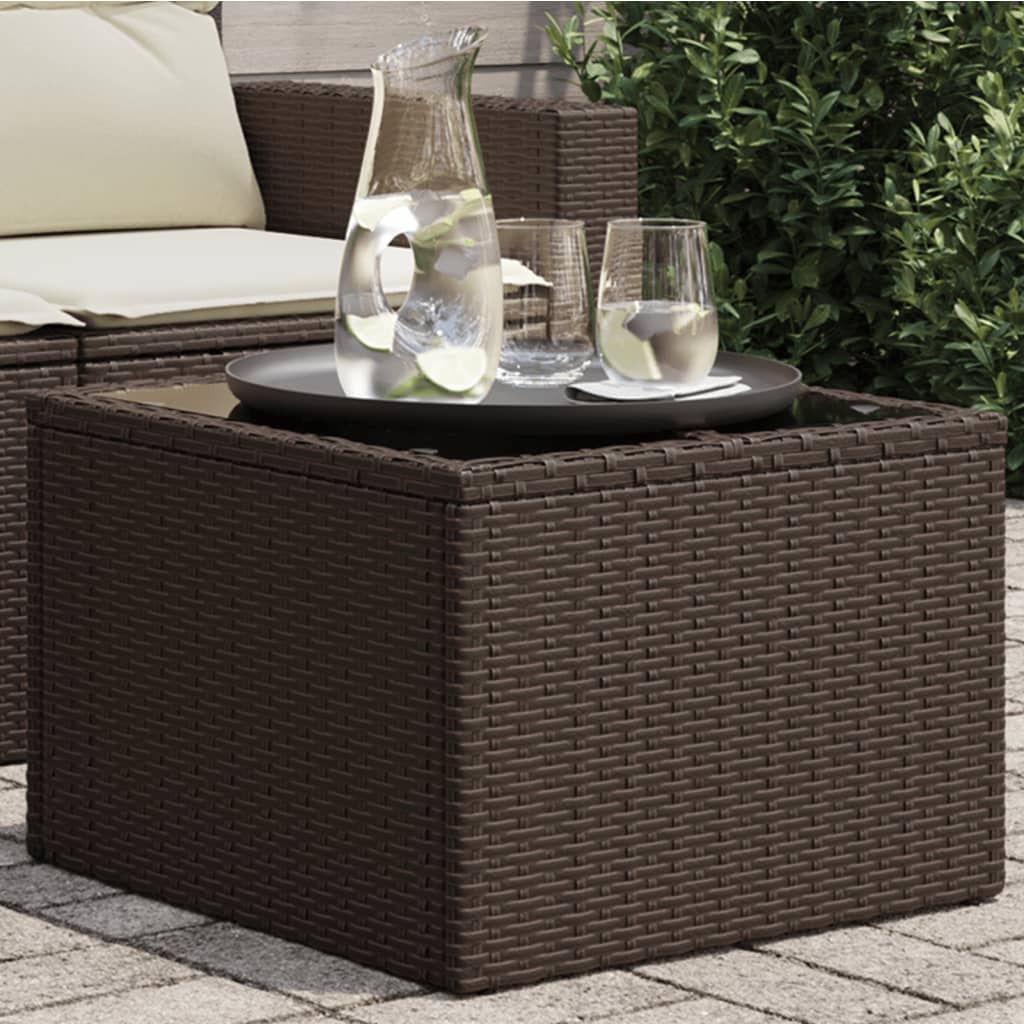 Tuintafel met glazen blad 55x55x37 cm poly rattan bruin is nu te koop bij PeponiXL, paradijselijk wonen!