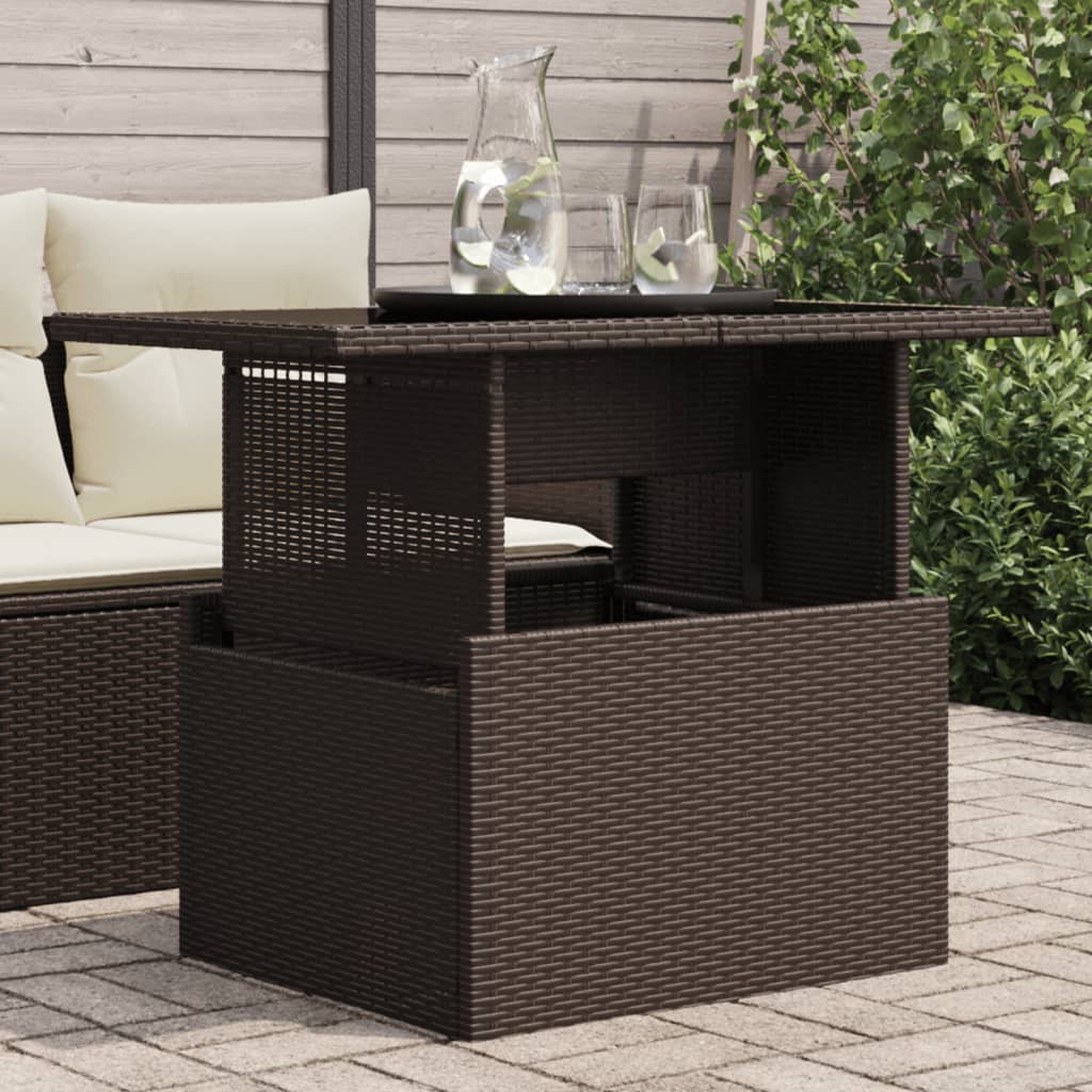 Tuintafel met glazen blad 100x55x73 cm poly rattan bruin is nu te koop bij PeponiXL, paradijselijk wonen!