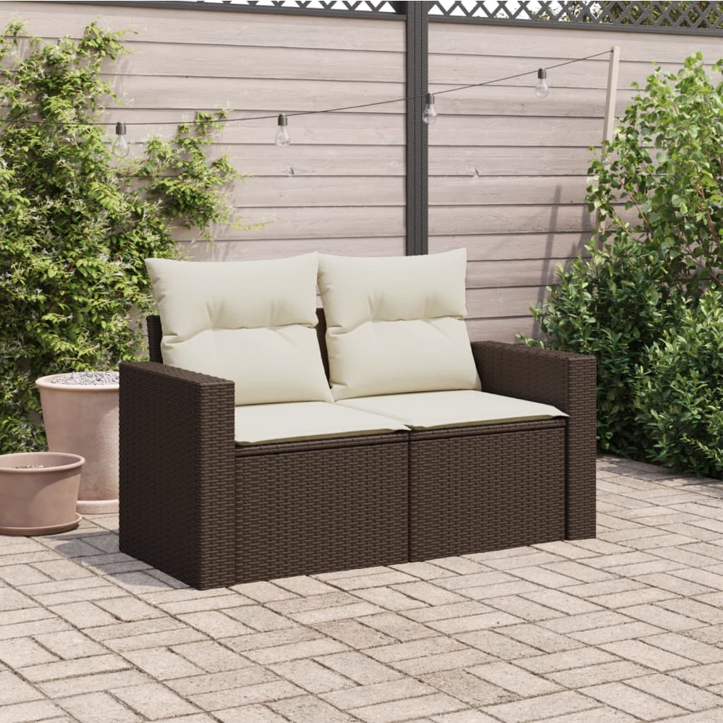 Tuinbank 2-zits met kussens poly rattan bruin is nu te koop bij PeponiXL, paradijselijk wonen!