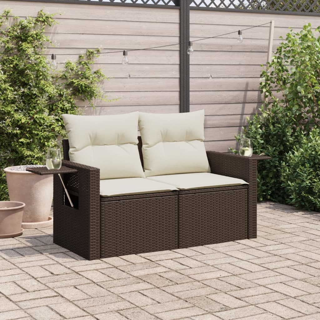 Tuinbank 2-zits met kussens poly rattan bruin is nu te koop bij PeponiXL, paradijselijk wonen!