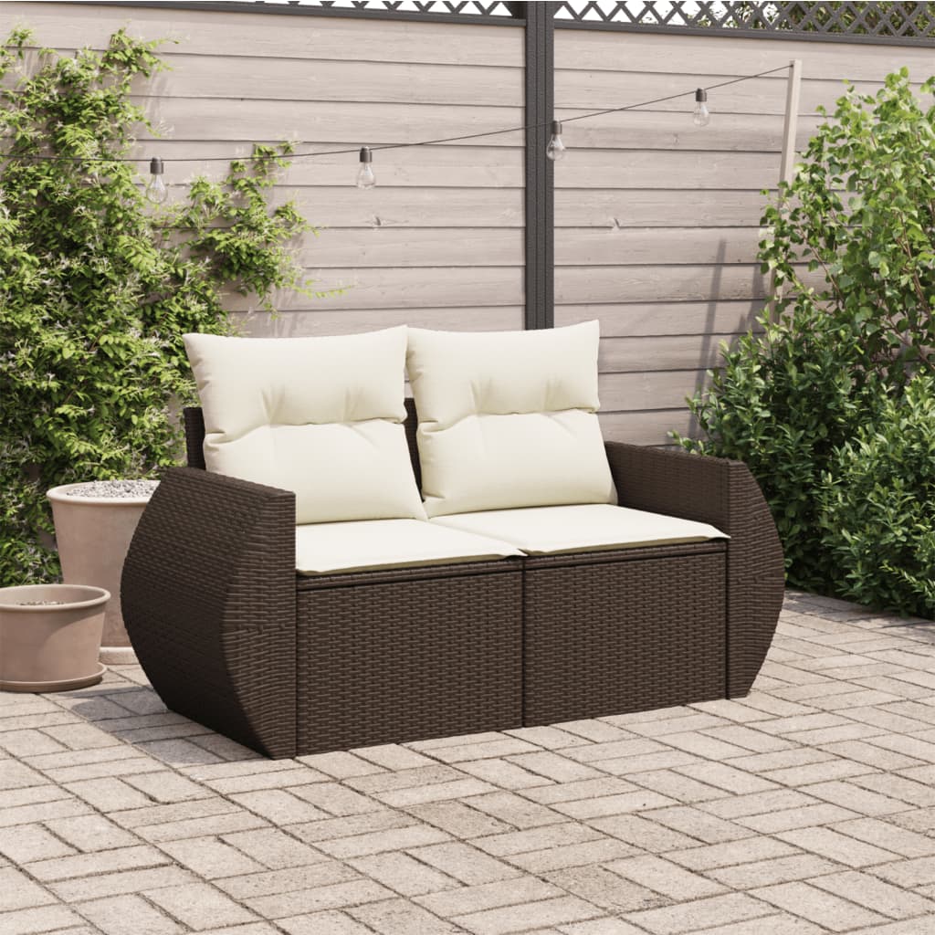Tuinbank 2-zits met kussens poly rattan bruin is nu te koop bij PeponiXL, paradijselijk wonen!