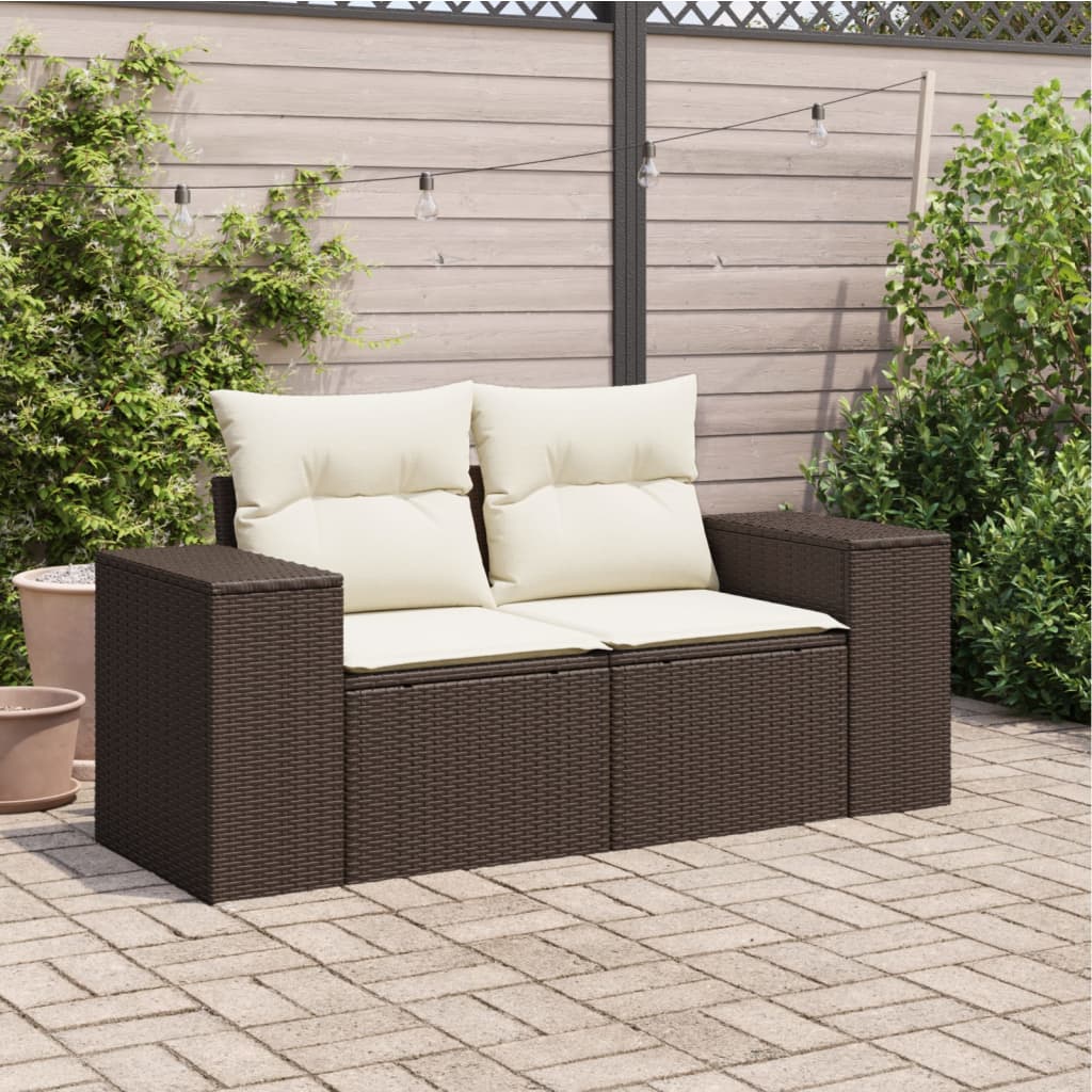 Tuinbank 2-zits met kussens poly rattan bruin is nu te koop bij PeponiXL, paradijselijk wonen!
