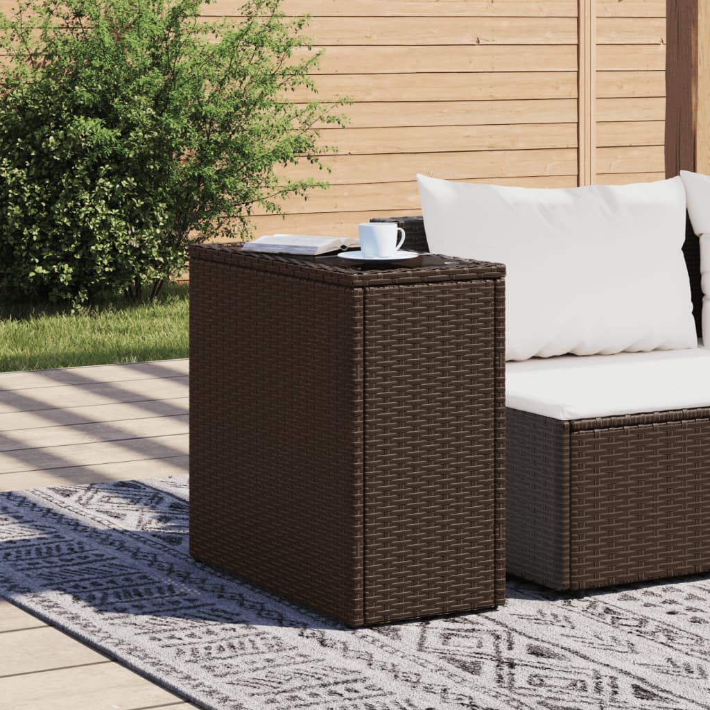 Tuinbijzettafel met glazen blad 58x27,5x55 cm poly rattan bruin is nu te koop bij PeponiXL, paradijselijk wonen!