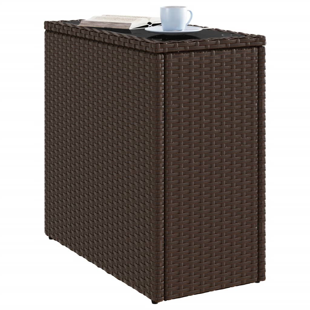 Tuinbijzettafel met glazen blad 58x27,5x55 cm poly rattan bruin is nu te koop bij PeponiXL, paradijselijk wonen!