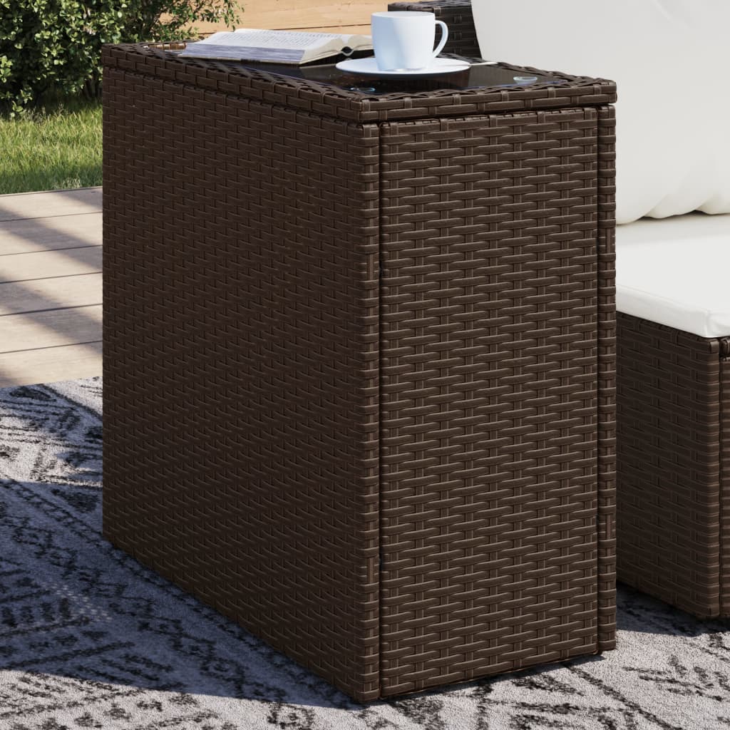 Tuinbijzettafel met glazen blad 58x27,5x55 cm poly rattan bruin is nu te koop bij PeponiXL, paradijselijk wonen!