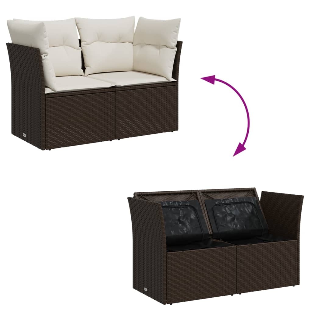 Tuinbank 2-zits met kussens poly rattan bruin is nu te koop bij PeponiXL, paradijselijk wonen!