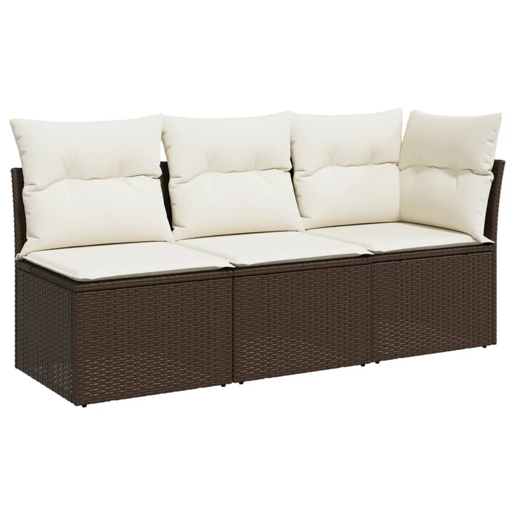Tuinbank 3-zits met kussens poly rattan bruin is nu te koop bij PeponiXL, paradijselijk wonen!