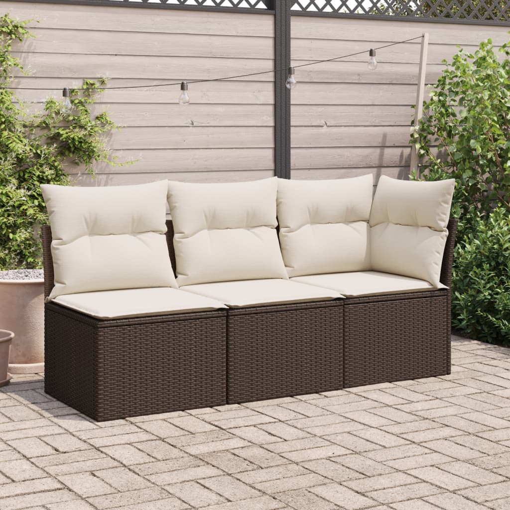 Tuinbank 3-zits met kussens poly rattan bruin is nu te koop bij PeponiXL, paradijselijk wonen!