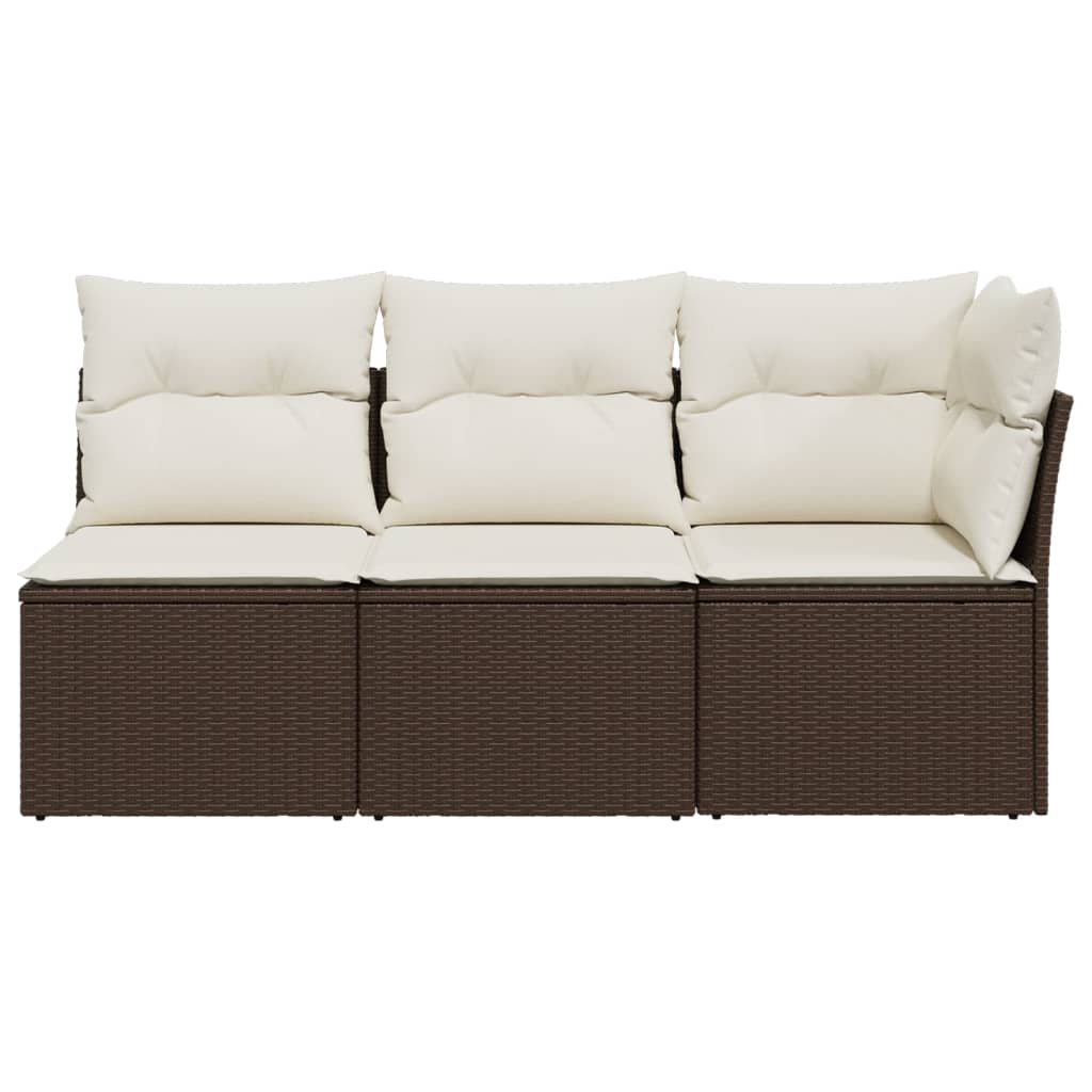 Tuinbank 3-zits met kussens poly rattan bruin is nu te koop bij PeponiXL, paradijselijk wonen!