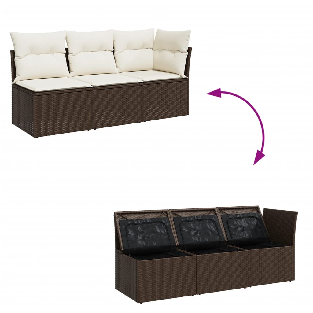 Tuinbank 3-zits met kussens poly rattan bruin is nu te koop bij PeponiXL, paradijselijk wonen!