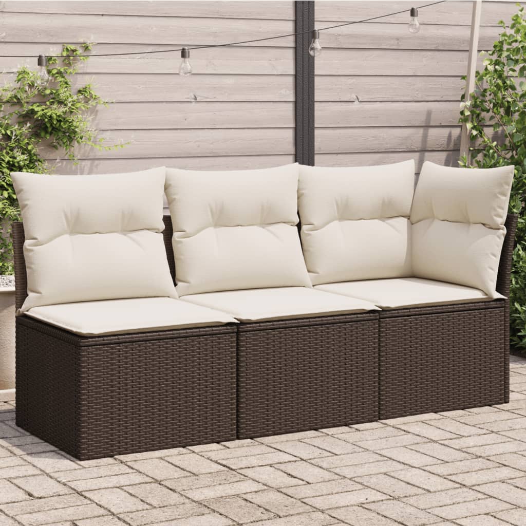 Tuinbank 3-zits met kussens poly rattan bruin is nu te koop bij PeponiXL, paradijselijk wonen!