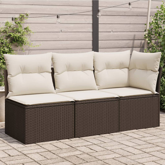 Tuinbank 3-zits met kussens poly rattan bruin is nu te koop bij PeponiXL, paradijselijk wonen!