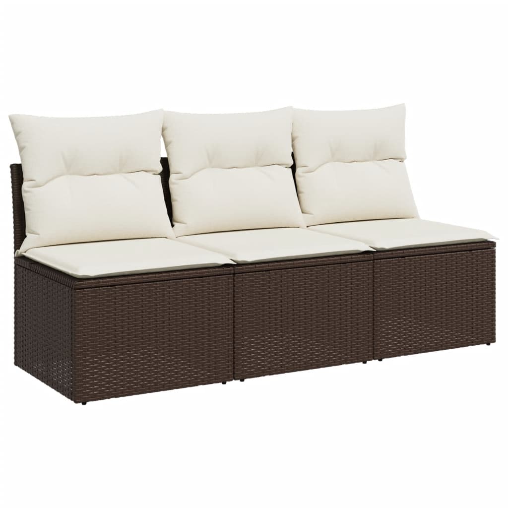 Tuinbank 3-zits met kussens poly rattan bruin is nu te koop bij PeponiXL, paradijselijk wonen!