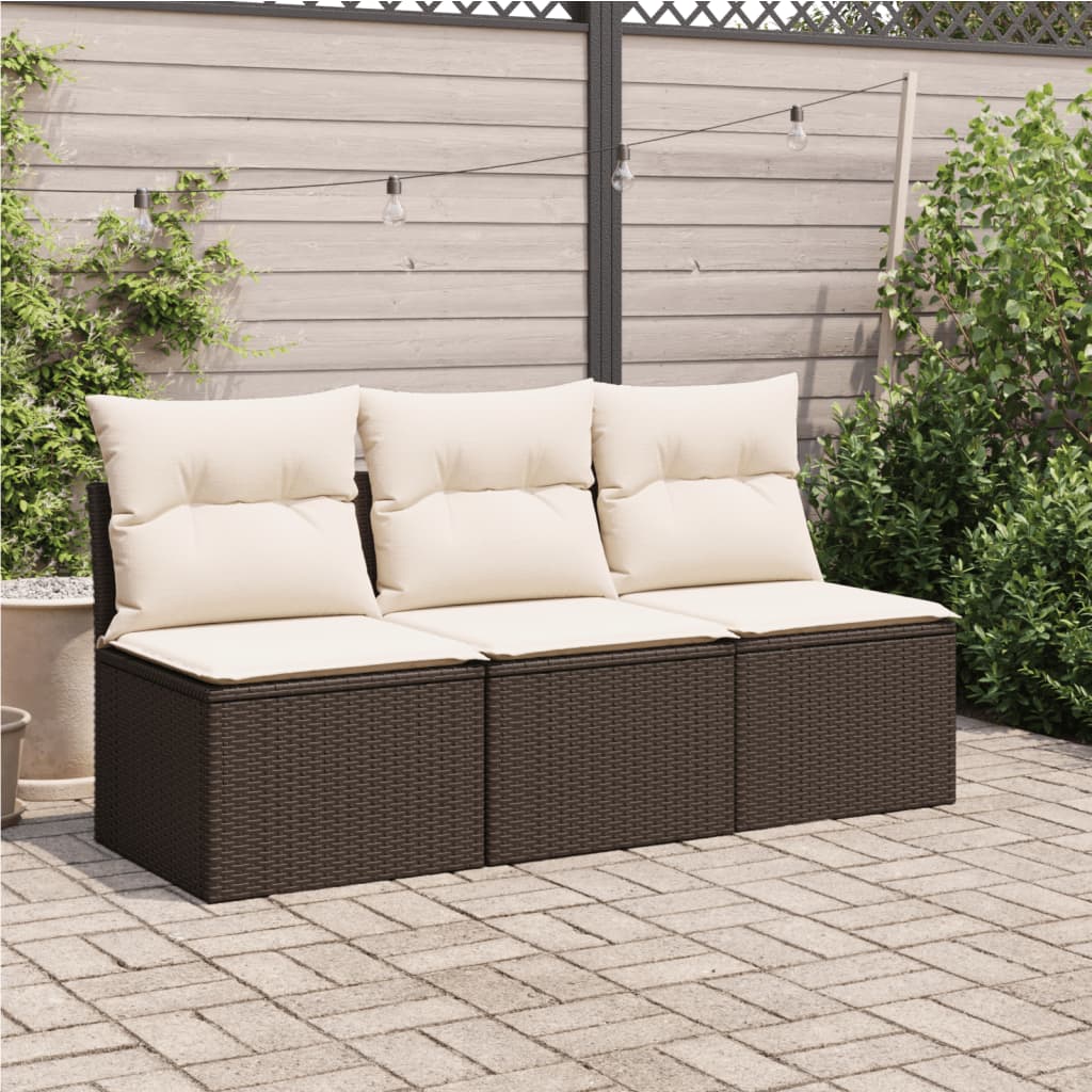 Tuinbank 3-zits met kussens poly rattan bruin is nu te koop bij PeponiXL, paradijselijk wonen!