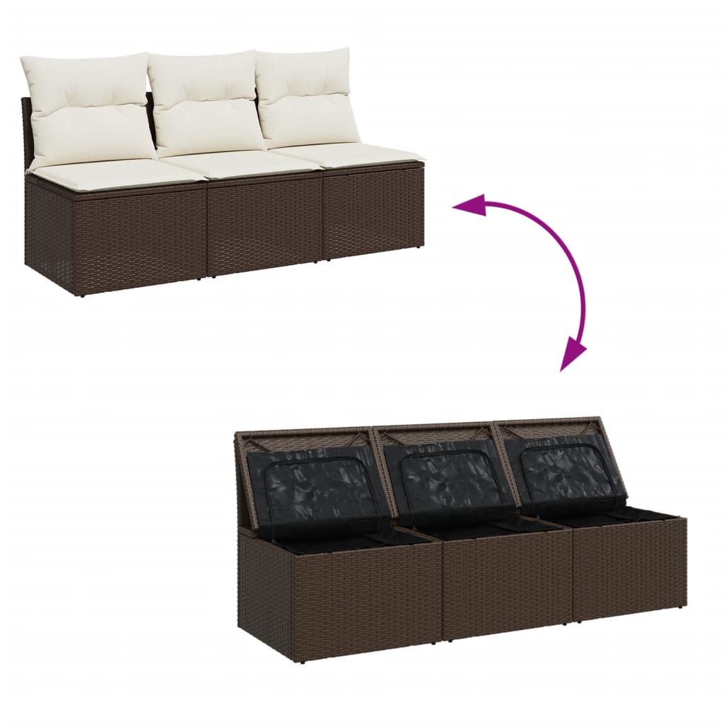 Tuinbank 3-zits met kussens poly rattan bruin is nu te koop bij PeponiXL, paradijselijk wonen!