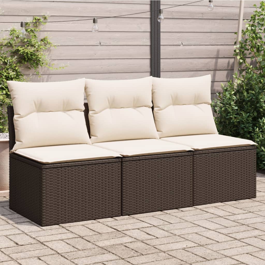 Tuinbank 3-zits met kussens poly rattan bruin is nu te koop bij PeponiXL, paradijselijk wonen!