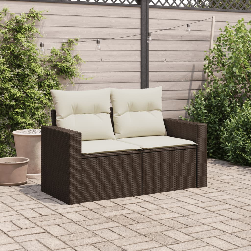 Tuinbank 2-zits met kussens poly rattan bruin is nu te koop bij PeponiXL, paradijselijk wonen!