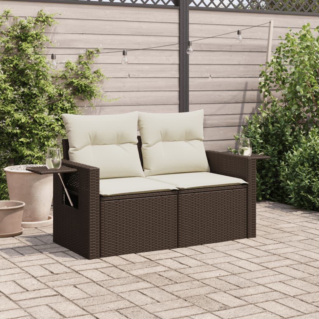Tuinbank 2-zits met kussens poly rattan bruin is nu te koop bij PeponiXL, paradijselijk wonen!