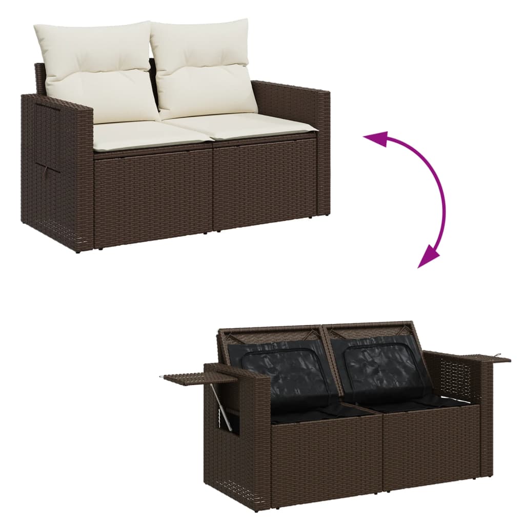 Tuinbank 2-zits met kussens poly rattan bruin is nu te koop bij PeponiXL, paradijselijk wonen!