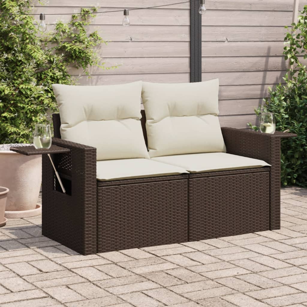Tuinbank 2-zits met kussens poly rattan bruin is nu te koop bij PeponiXL, paradijselijk wonen!