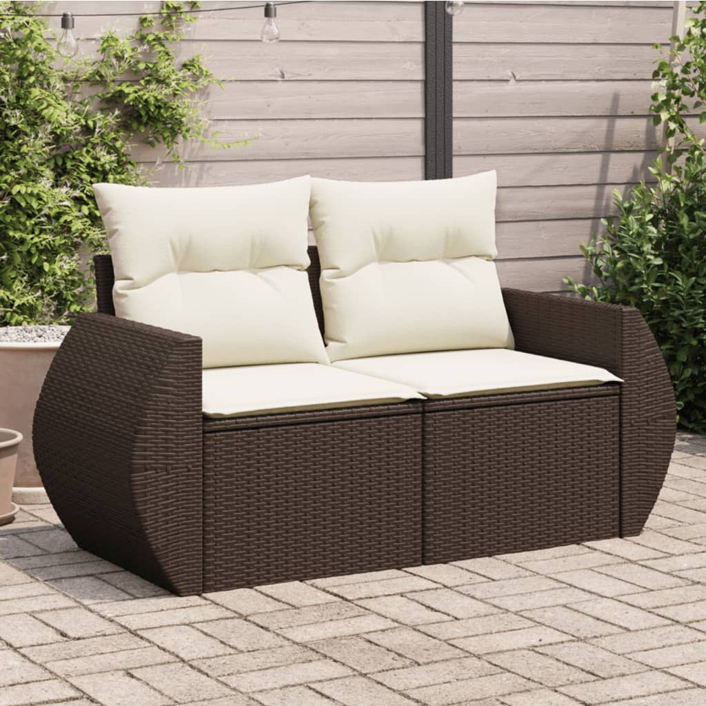 Tuinbank 2-zits met kussens poly rattan bruin is nu te koop bij PeponiXL, paradijselijk wonen!