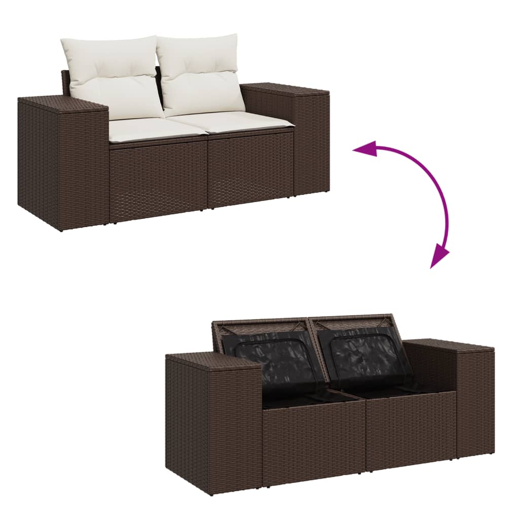 Tuinbank 2-zits met kussens poly rattan bruin is nu te koop bij PeponiXL, paradijselijk wonen!