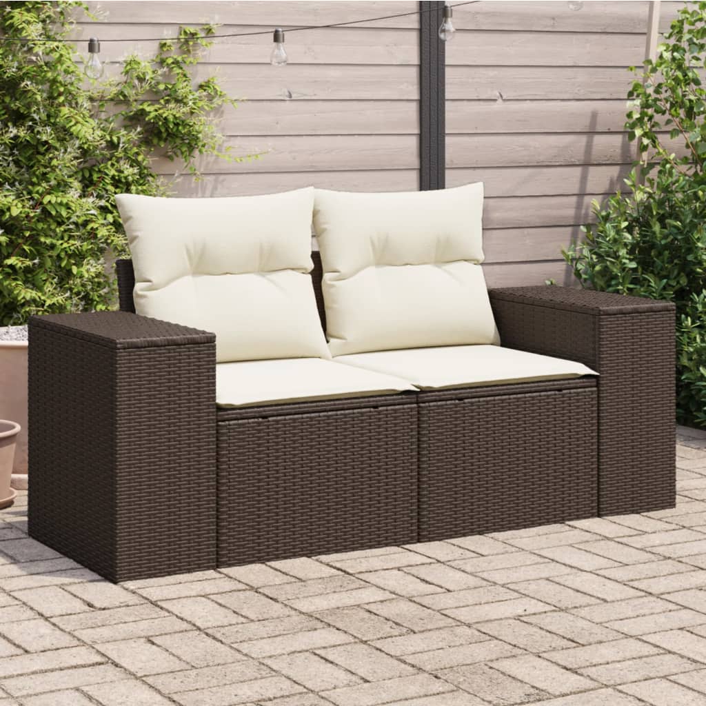Tuinbank 2-zits met kussens poly rattan bruin is nu te koop bij PeponiXL, paradijselijk wonen!