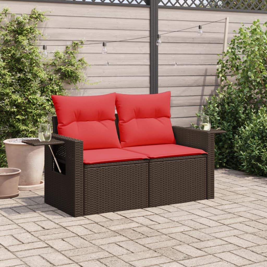 Tuinbank met kussens 2-zits poly rattan bruin is nu te koop bij PeponiXL, paradijselijk wonen!