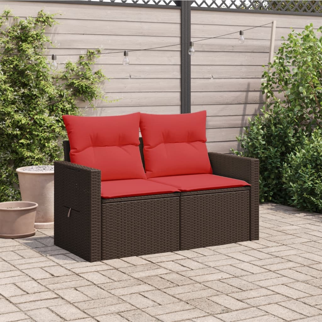 Tuinbank met kussens 2-zits poly rattan bruin is nu te koop bij PeponiXL, paradijselijk wonen!