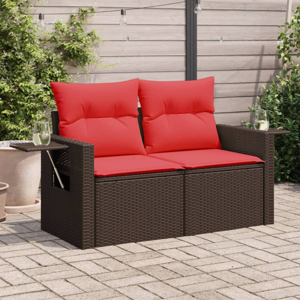 Tuinbank met kussens 2-zits poly rattan bruin is nu te koop bij PeponiXL, paradijselijk wonen!