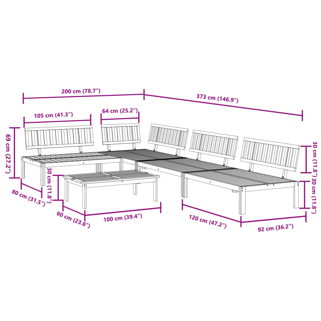 5-delige Loungeset pallet massief acaciahout