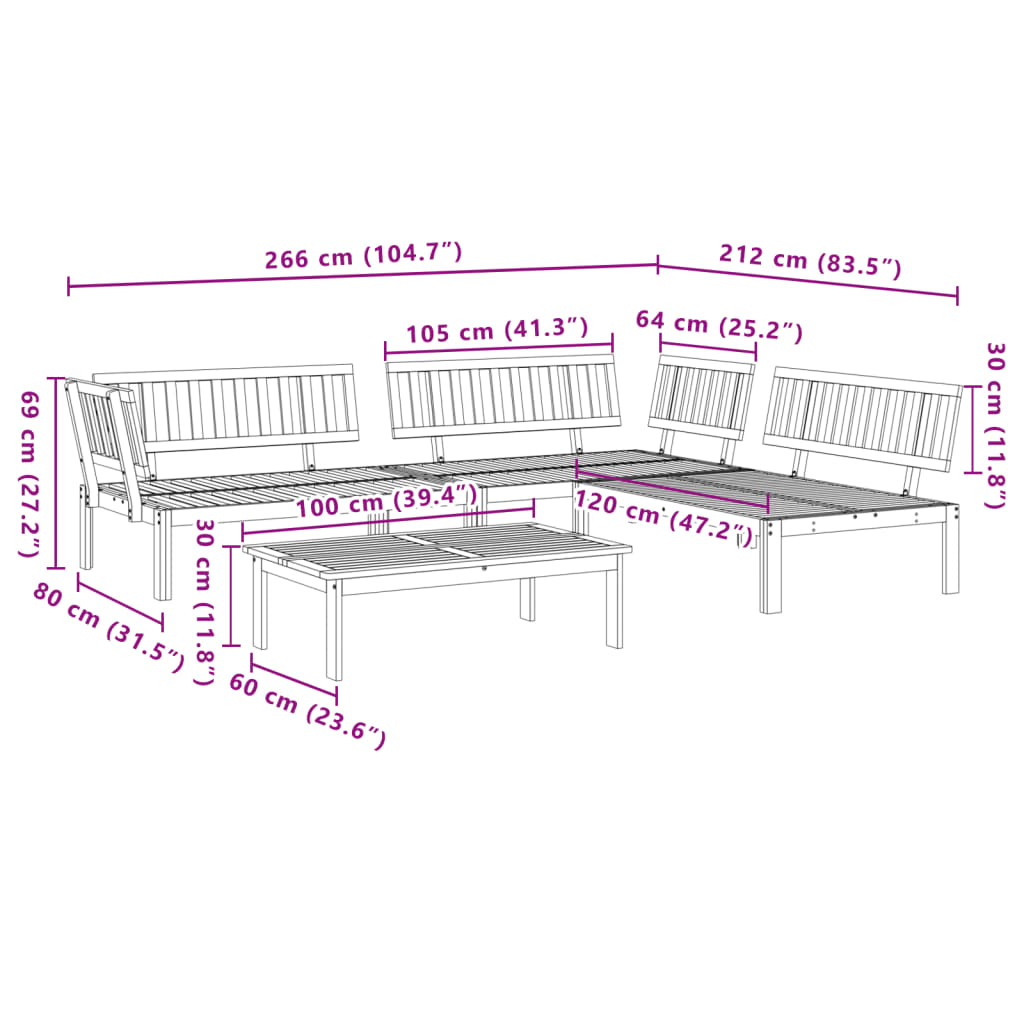4-delige Loungeset pallet massief acaciahout