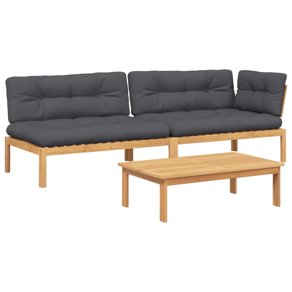 3-delige Loungeset pallet met kussens massief acaciahout is nu te koop bij PeponiXL, paradijselijk wonen!