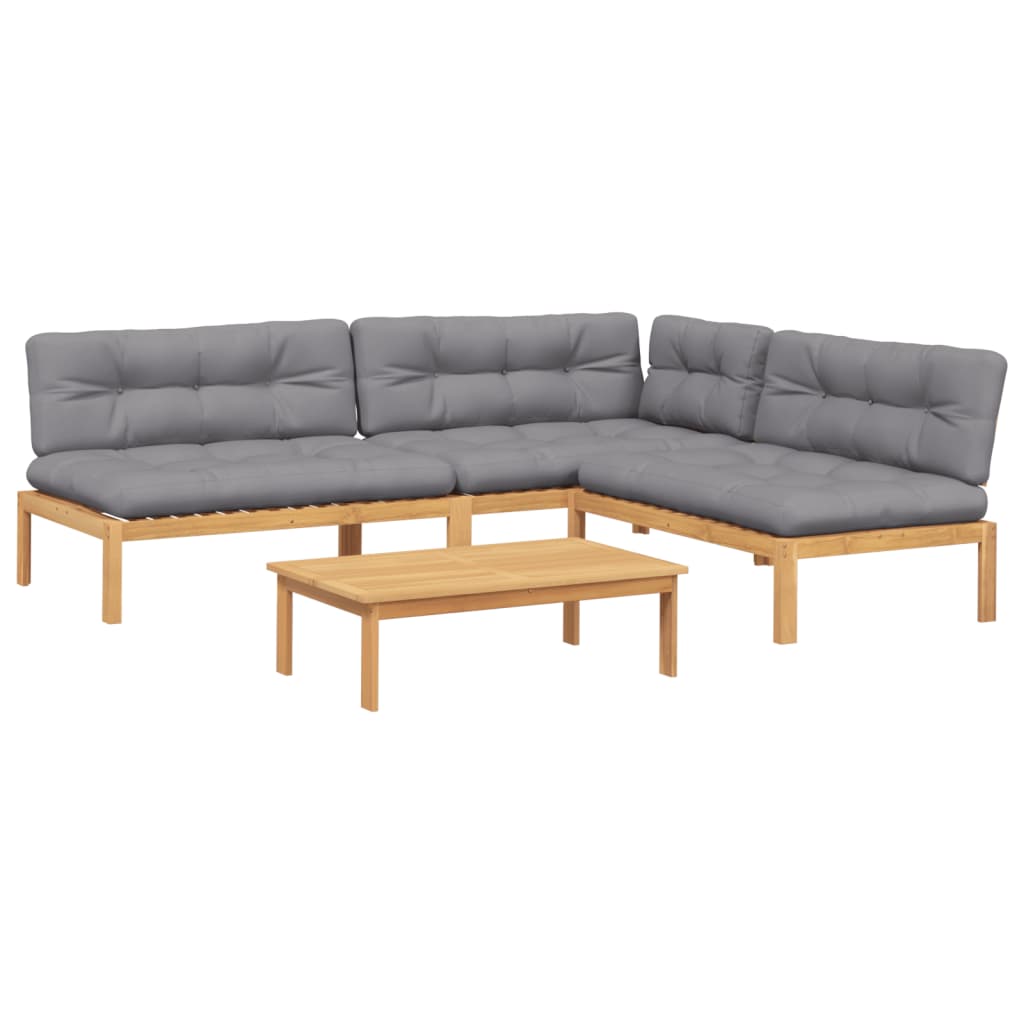 4-delige Loungeset pallet met kussens massief acaciahout is nu te koop bij PeponiXL, paradijselijk wonen!