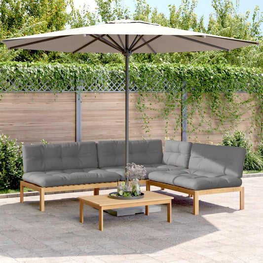 4-delige Loungeset pallet met kussens massief acaciahout is nu te koop bij PeponiXL, paradijselijk wonen!