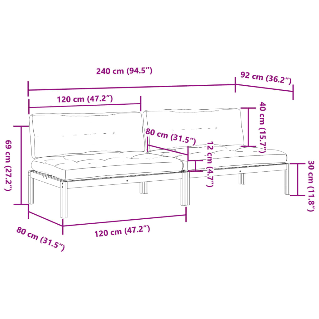 Tuinmiddenbanken 2 st pallet met kussens massief acaciahout is nu te koop bij PeponiXL, paradijselijk wonen!