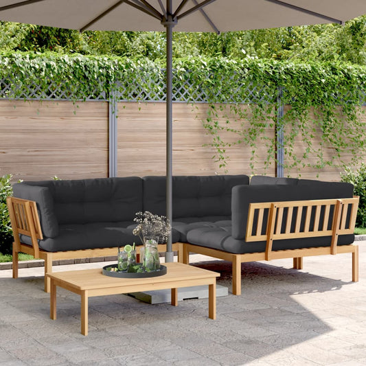 4-delige Loungeset pallet met kussens massief acaciahout is nu te koop bij PeponiXL, paradijselijk wonen!