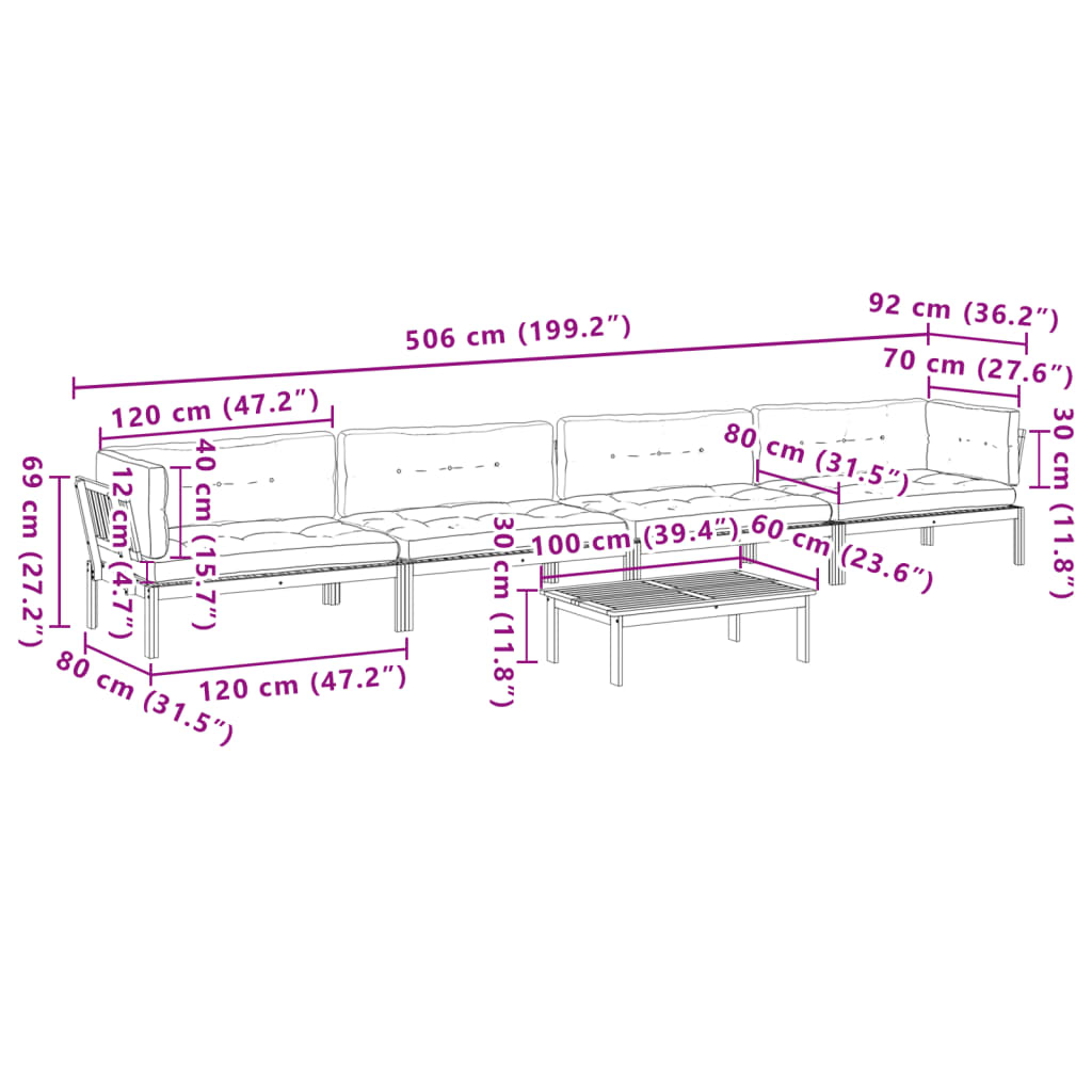 5-delige Loungeset pallet met kussens massief acaciahout is nu te koop bij PeponiXL, paradijselijk wonen!
