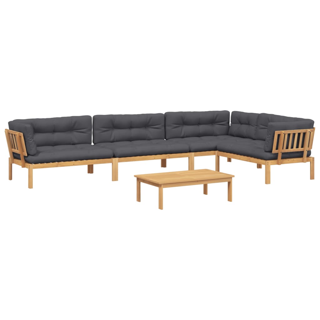 5-delige Loungeset pallet met kussens massief acaciahout