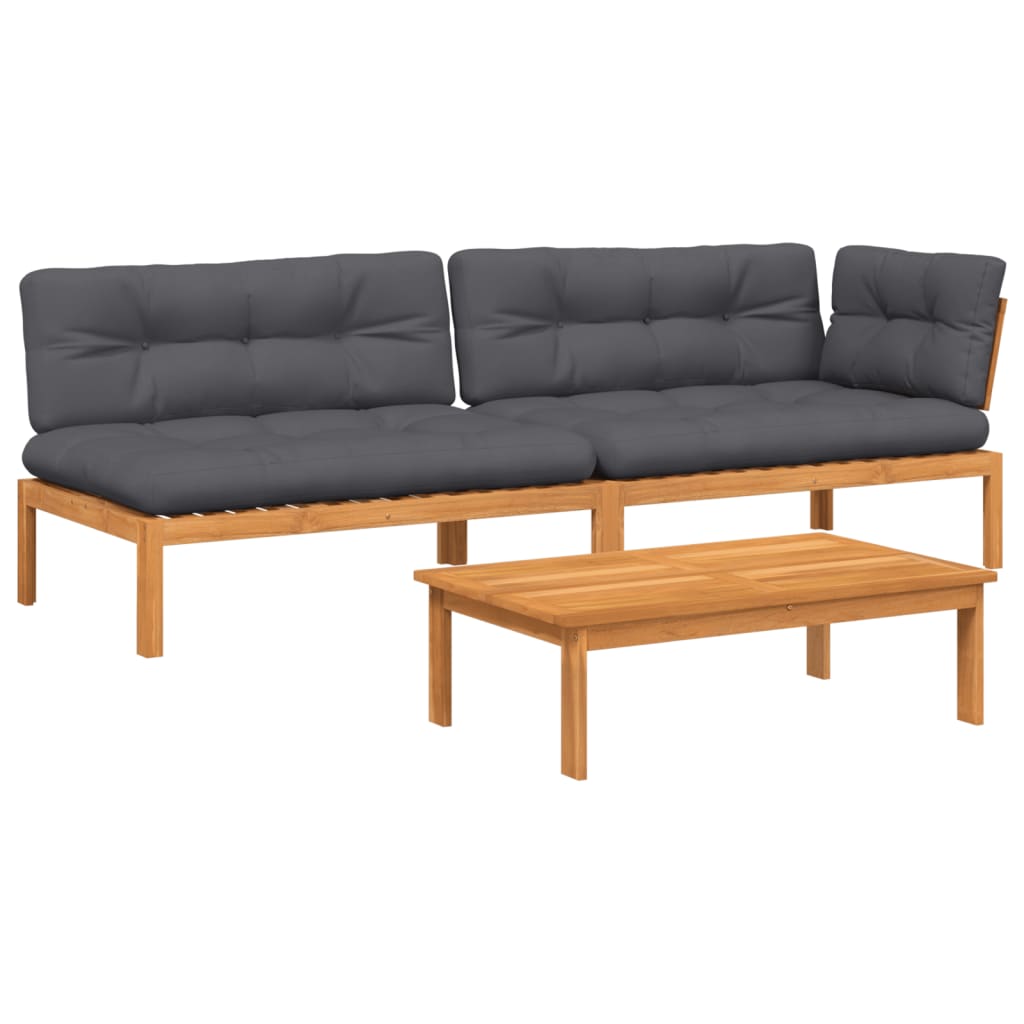 3-delige Loungeset pallet met kussens massief acaciahout is nu te koop bij PeponiXL, paradijselijk wonen!