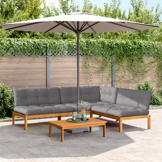 4-delige Loungeset pallet met kussens massief acaciahout is nu te koop bij PeponiXL, paradijselijk wonen!