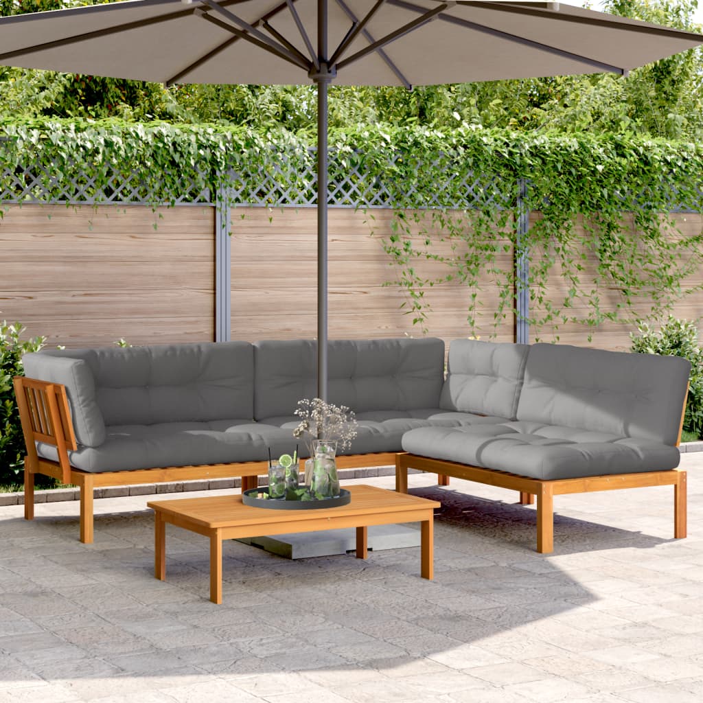 4-delige Loungeset pallet met kussens massief acaciahout is nu te koop bij PeponiXL, paradijselijk wonen!