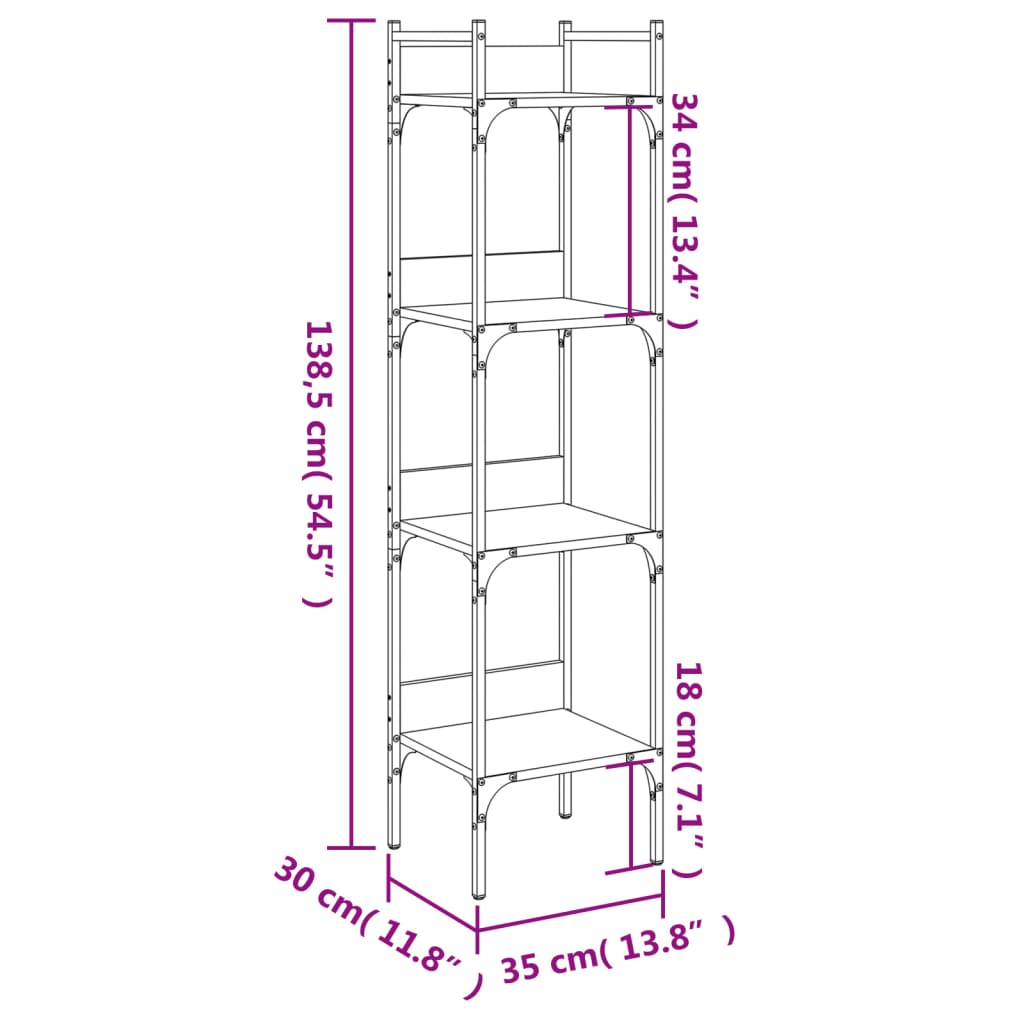 Boekenkast 4-laags 35x30x138,5 cm bewerkt hout gerookt eiken is nu te koop bij PeponiXL, paradijselijk wonen!